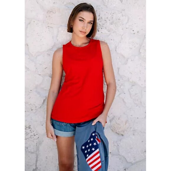 Peace Love World Unites Us Women Rib Tank Top sz S Love Red A596114 - Picture 6 of 8